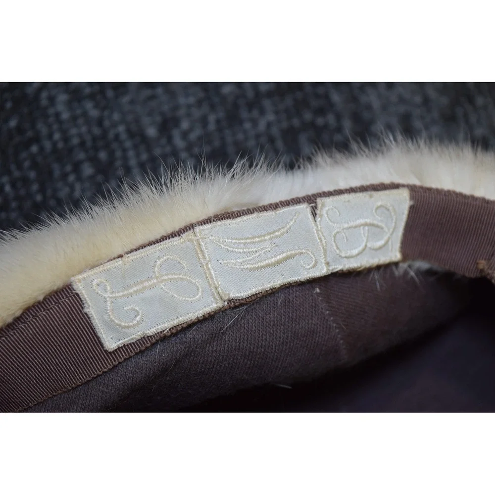 Evans Chicago Vintage WHITE MINK Soft Real Fur Winter Hat Womens S Initials BWL